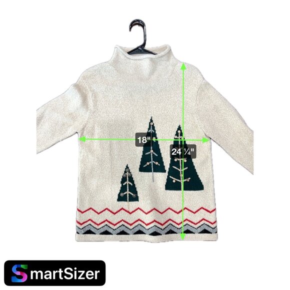 Vintage Crazy Horse Holiday Sweater Beige Knit Green Trees Button Accents Sz S - Picture 8 of 8